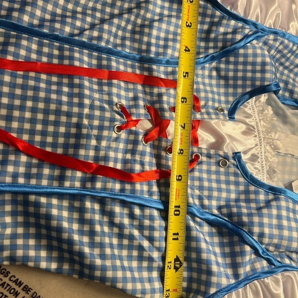 HALLOWEEN COSTUME WIZARD OF OZ  “DOROTHY” KIDS LARGE 12-14. DRESS & 2 RED BOWS